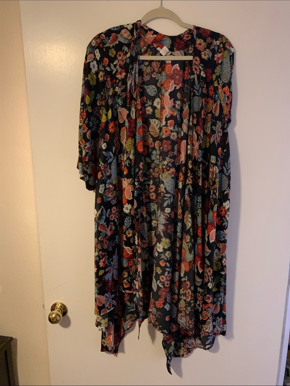 Cousin Carl Floral Sheer Kimono in Black with Multicolor Blooms